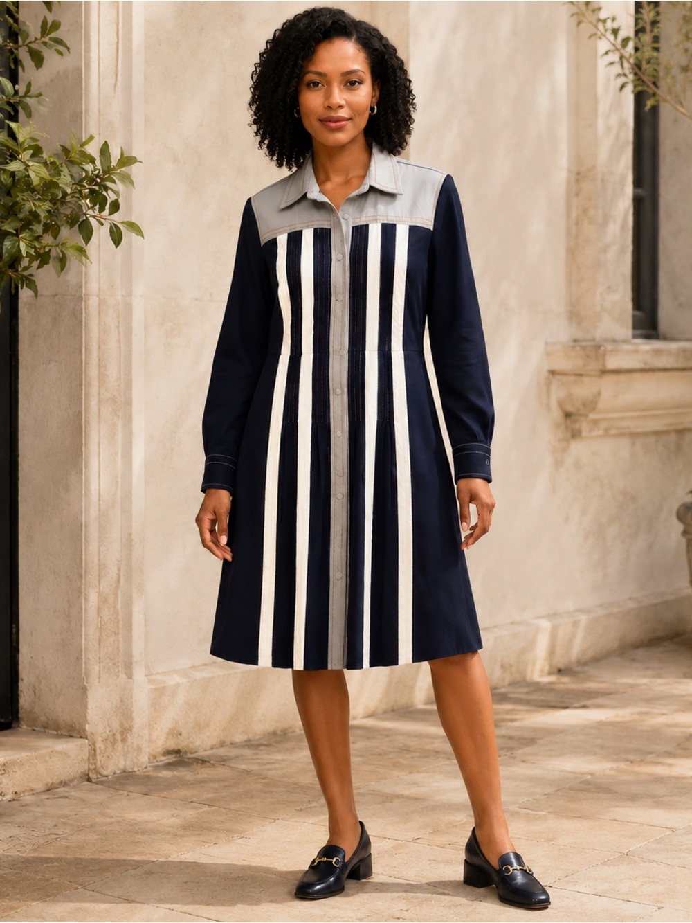 Muse Couture long sleeve shirt dress pleated size 8